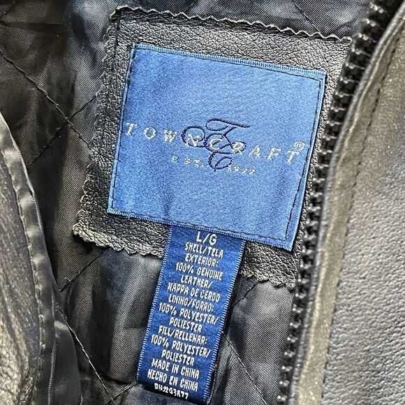 TownCraft Leather Bomber Jacket Men's Large Quilted Removable Liner Full Zip - Picture 7 of 11